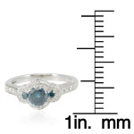 Blue Diamond Bridal Engagement Ring with Pave Halo and 3-Stone White Gold