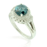 Bridal Engagement Ring with Yaffie Blue Diamond in Round-Cut White Gold