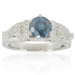 Bridal Ring with 1.875ct TDW Blue and White Diamonds in Yaffie White Gold