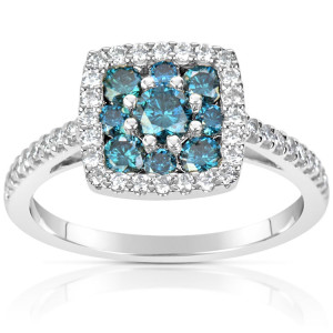White Gold Blue and White Diamond Ring with 1ct Total Diamond Weight by Yaffie
