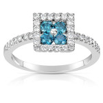 Blue and White Diamond Ring with .58ct Total Diamond Weight in Yaffie White Gold