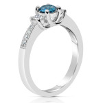 Blue and White Diamond Ring with .60ct TDW on a White Gold Band by Yaffie