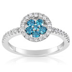 Blue and White Diamond Ring with .61ct TDW in Yaffie White Gold