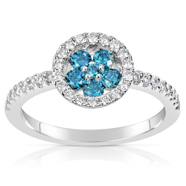 Blue and White Diamond Ring with a .61ct TDW, by Yaffie in White Gold