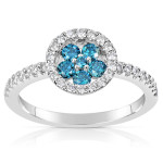 Blue and White Diamond Ring with .61ct TDW in Yaffie White Gold