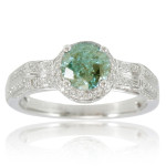 Green Diamond Royal Engagement Ring by Yaffie, White Gold Finish