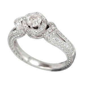 Yaffie White Gold Engagement Ring with Diamond Halo .788ct TDW