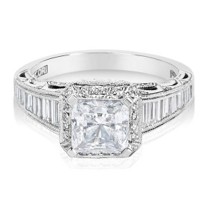 Platinum Engagement Ring with 7/8ct TDW Square-cut CZ at the Center by Yaffie Tacori.