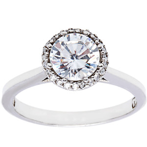 Platinum Tacori Ring with Sparkling Cubic Zirconia and Diamond Center