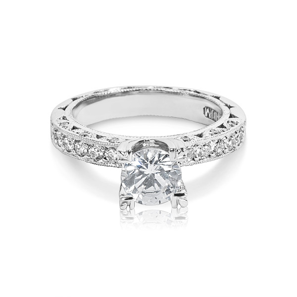 Tacori Platinum Engagement Ring with Round CZ Center and 3/8 ctw of Diamonds by Yaffie.