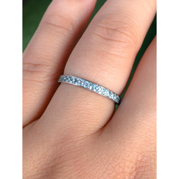 Sky Blue Topaz Half Eternity Infinity Ring with 2.5mm Matching Band - Perfect for Weddings and Birthdays!