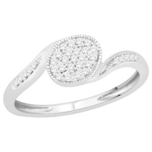 Sparkling Yaffie White Gold Bypass Ring with 1/8ct TDW Diamond Cluster