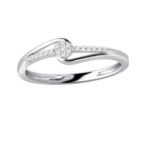 Sterling Silver Promise Ring with 1/10ct Diamond Cluster in Bypass Design by Yaffie