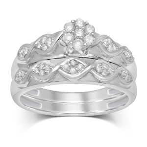 Bridal Bliss: Yaffie White Gold Diamond Flower Set (7 Round Gems, 1/3ct Total Weight)