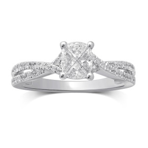 Glam up with Yaffie White Gold Diamond Ring, featuring an Invisible Cushion-cut with 3/4ct TDW.