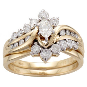 Yaffie Gold Bridal Set with Marquise Diamond totaling 1ct