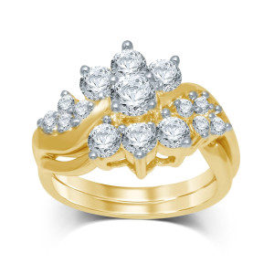 Sparkling Yaffie Gold Diamond Flower Bridal Ring with 2 Carat Total Diamond Weight