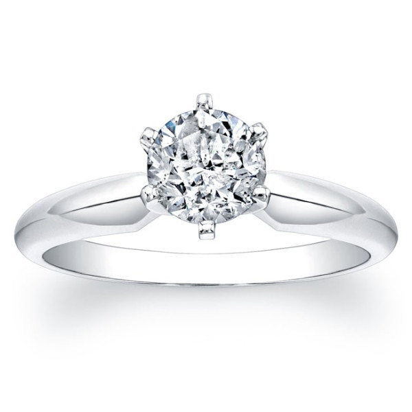 Certified Yaffie White Gold Solitaire Ring with 1ct TDW and 6-Prong Diamond Engagement