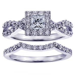 Braided White Gold Diamond Wedding Set with Princess-Cut Stone - Yaffie 1 1/6ct
