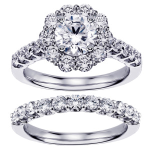 Dazzling Yaffie White Gold Bridal Set with 2.88ct TDW Diamonds in Brilliant-Cut Halo Design