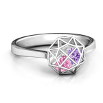Yaffie ™ Customised Diamond Cage Ring with Heart Stones Engraved - Personalised for You