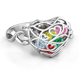 Yaffie ™ Custom Made Personalised Caged Hearts Ring with Infinity Band - Showcasing Love and Elegance
