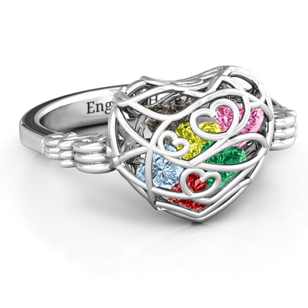 Yaffie ™ Custom Made Personalised Ring - Caged Hearts Encased in Love with Butterfly Wings Band