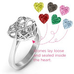 Yaffie ™ - Custom Made Personalised Caged Hearts Ring with Ski Tip Band, Encased in Love