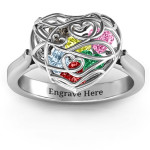 Yaffie ™ - Custom Made Personalised Caged Hearts Ring with Ski Tip Band, Encased in Love