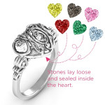 Yaffie ™ Custom Made Personalised Cursive Mom Ring with Caged Hearts and Butterfly Wings Band