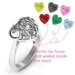 Yaffie™ Customizable Cursive Mom Ring with Caged Hearts and Ski Tip Band