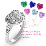 Personalised Butterfly Caged Hearts Ring with Butterfly Wings Band - Custom Made By Yaffie™