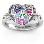 Personalised Butterfly Caged Hearts Ring with Butterfly Wings Band - Custom Made By Yaffie™