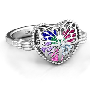 Yaffie ™ Custom-Made Butterfly Caged Hearts Ring featuring Butterfly Wings Band - Personalised Design