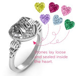 Yaffie™ Custom Made #1 Mom Caged Hearts Ring with Butterfly Wings Band, Personalised by Yaffie™