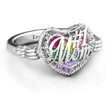 Yaffie™ Custom Made #1 Mom Caged Hearts Ring with Butterfly Wings Band, Personalised by Yaffie™