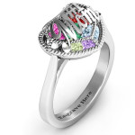 Yaffie ™ Custom Caged Hearts Ring with Ski Tip Band - Personalised for #1 Mom
