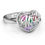 Yaffie ™ Custom Caged Hearts Ring with Ski Tip Band - Personalised for #1 Mom