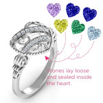 Yaffie ™ Custom-Made Personalised Ring - Sparkling Diamond Hearts in Caged Hearts Design with Butterfly Wings Band
