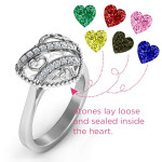 Yaffie ™ Customised Sparkling Hearts Caged Hearts Ring with Ski Tip Band
