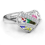 Yaffie ™ Customised Sparkling Hearts Caged Hearts Ring with Ski Tip Band