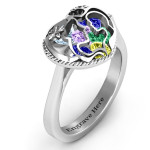 Yaffie ™ Customised Mother and Child Caged Hearts Ring on Ski Tip Band - Personalised Design