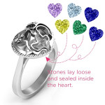 Yaffie ™ Customised Mother and Child Caged Hearts Ring on Ski Tip Band - Personalised Design
