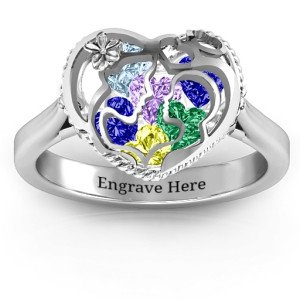 Personalised Mother and Child Caged Hearts Ring with Ski Tip Band - Custom Made By Yaffie™