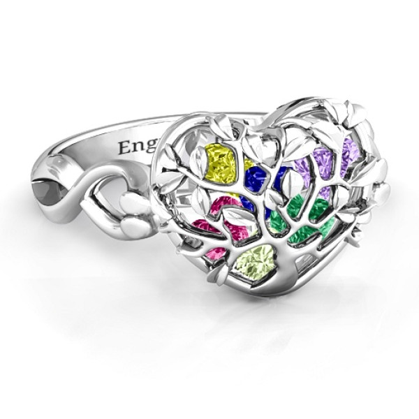 Personalised Family Tree Caged Hearts Ring with Infinity Band - Custom Made By Yaffie™