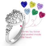Customizable Family Tree Ring with Caged Hearts and Butterfly Wings by Yaffie ™ - Personalised Jewellery