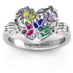 Customizable Family Tree Ring with Caged Hearts and Butterfly Wings by Yaffie ™ - Personalised Jewellery