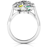 Custom Yaffie™ Family Tree Ring with Caged Hearts and Ski Tip Band - Personalised Design