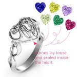Yaffie ™ Custom Made Personalised Cursive Mom Ring with Infinity Band and Caged Hearts Design for a Touching Gift