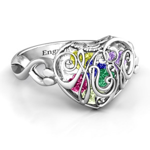 Yaffie ™ Custom-made Personalised Mum Heart Caged Hearts Ring with Infinity Band